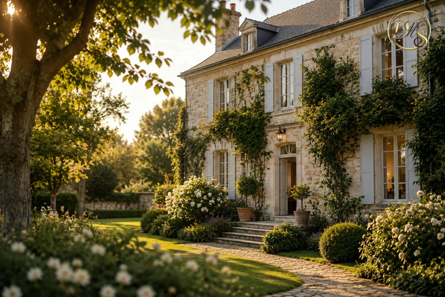Maison de campagne au crépuscule illustrant un bien immobilier en indivision
