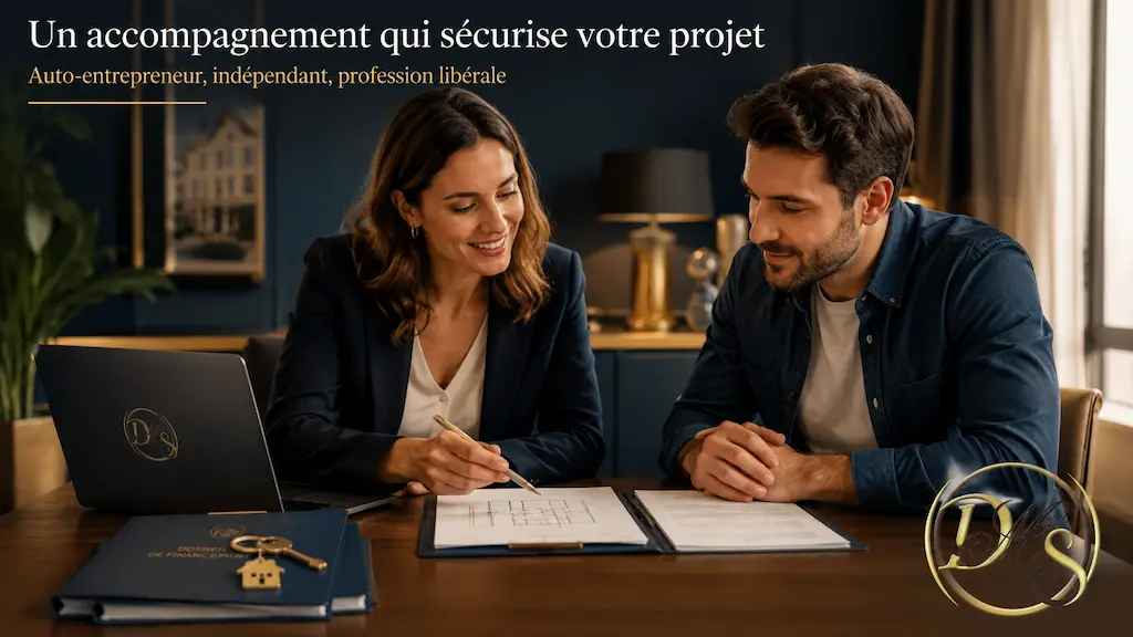 Mandataire immobilier DMSC-INT accompagnant un acquéreur auto-entrepreneur dans la préparation de son dossier de financement