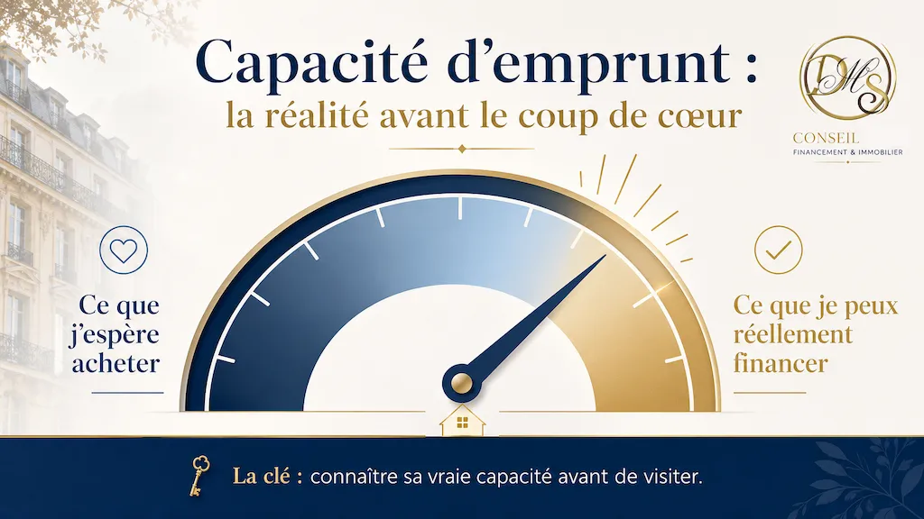 Jauge de capacité d'emprunt opposant le budget espéré au montant réellement finançable pour un acquéreur