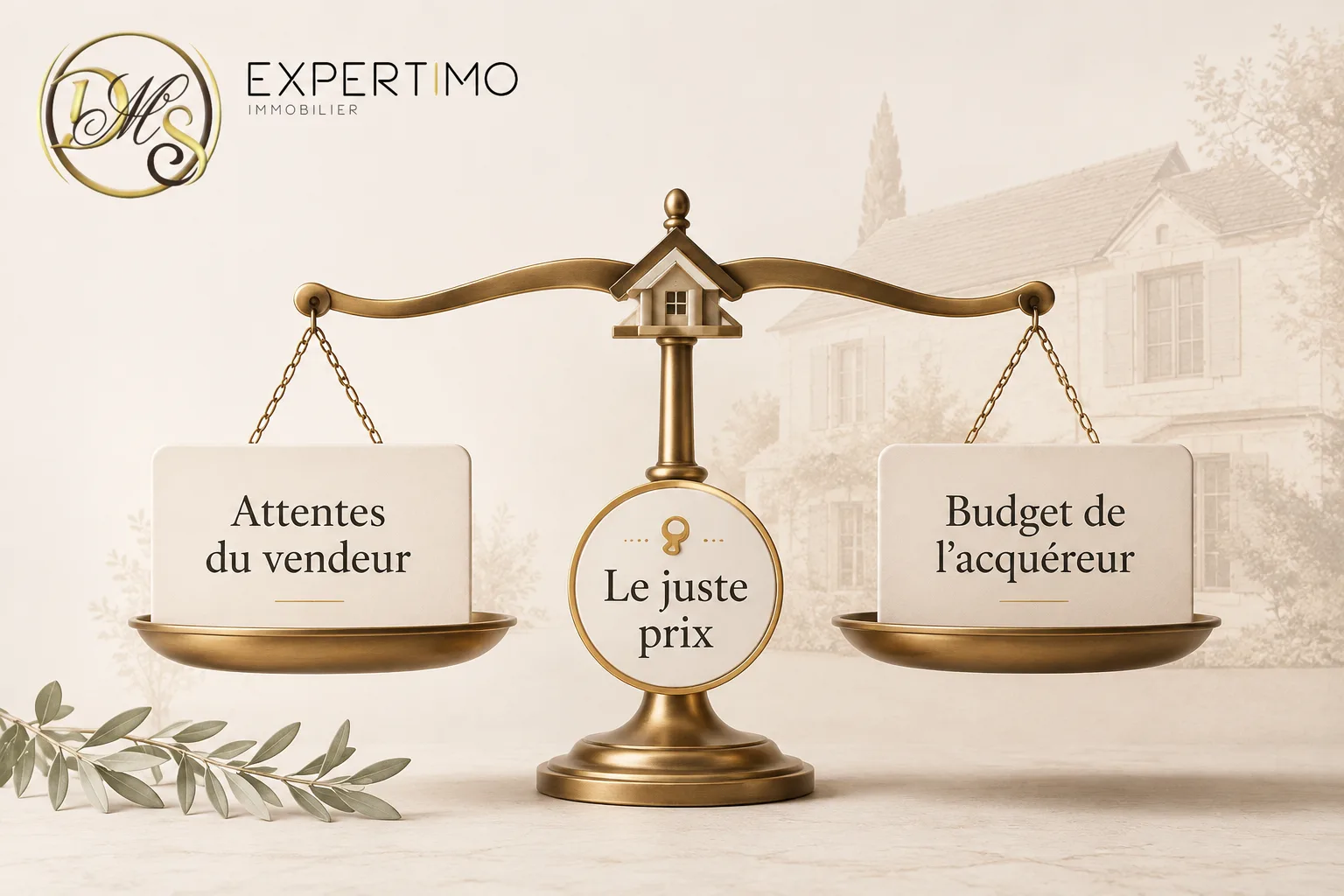 Illustration d'une balance représentant l'équilibre entre les attentes du vendeur et le budget de l'acquéreur